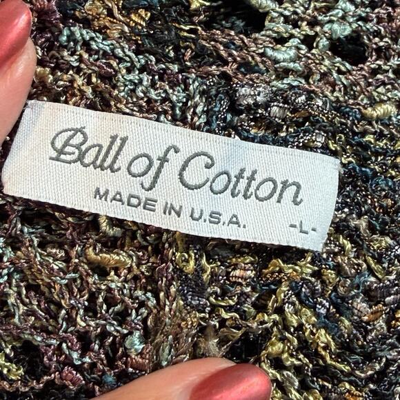 VTG 90s Y2K BOHO CARDIGAN SWEATER CHEVRON KNIT COTTAGE FAIRY BALL OF COTTON L - Picture 5 of 5